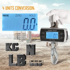 Bonvoisin Digital Crane Scale 2200lb/1000kg Industrial Hanging Scale Digital Heavy Duty for Farms Portable Big Hoist Wild Game Scale kg/lb/N (2200lb)