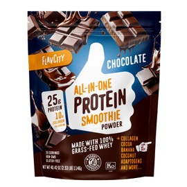 FlavCity Grass Fed Whey Chocolate Protein Powder - 25g Protein & 10g Collagen - Made with Organic Cocoa, Bananas & Coconut Milk - Gluten Free & No Added Sugars (20 Servings)