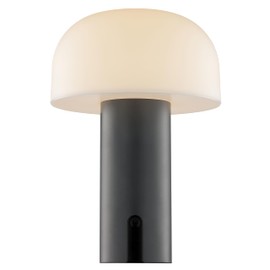 Lightbox LED Pilz Tischlampe für Innen & Außen | 21 cm Höhe, Ø 15 cm | grau-weiße Outdoor Akku Tischleuchte mit 3-Touch-Dimmer | mobil/kabellos/portable | per USB aufladbar | 240 lm & 2700 Kelvin