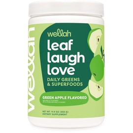 Wellah Leaf, Laugh, Love Super Greens Powder (Green Apple) 30 Servings - Superfood Supplement Drink Mix
