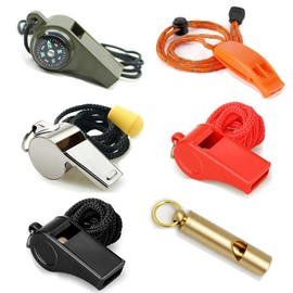 6Pack Emergency Survival Whistle, 3-in-1 Emergency Whistles,Whistle for Coaches Teachers, Emergency Whistles with Lanyard Safety Whistle Survival Shrill Loud Blast for Kayak Life Vest Jacket