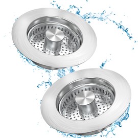 Upgraded 3 in 1 Kitchen Sink Drain Strainer Stopper, Brushed Stainless Steel SUS 304 Pop Up Sink Drain Stopper for Standard 3-1/2 Inch Drain Anti-Clogging Odor Prevention