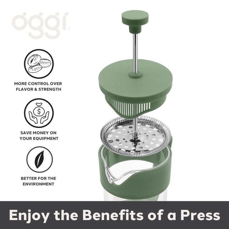 Oggi Borosilicate Glass French Press Coffee Maker (20oz)- 5 Cup