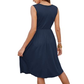 MOLERANI Women Summer Dresses Sleeveless Casual Loose Swing Button Down Midi Dress with Pockets(Navy Blue,XL)