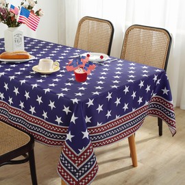 4th of July Tablecloth Rectangle 52 x 70 Inch American Flag Star Independence Day Patriotic Table Cloth, Spill Proof Polyester Table Cover for Memorial Day, Veterans Day, Party Decoration, Blue