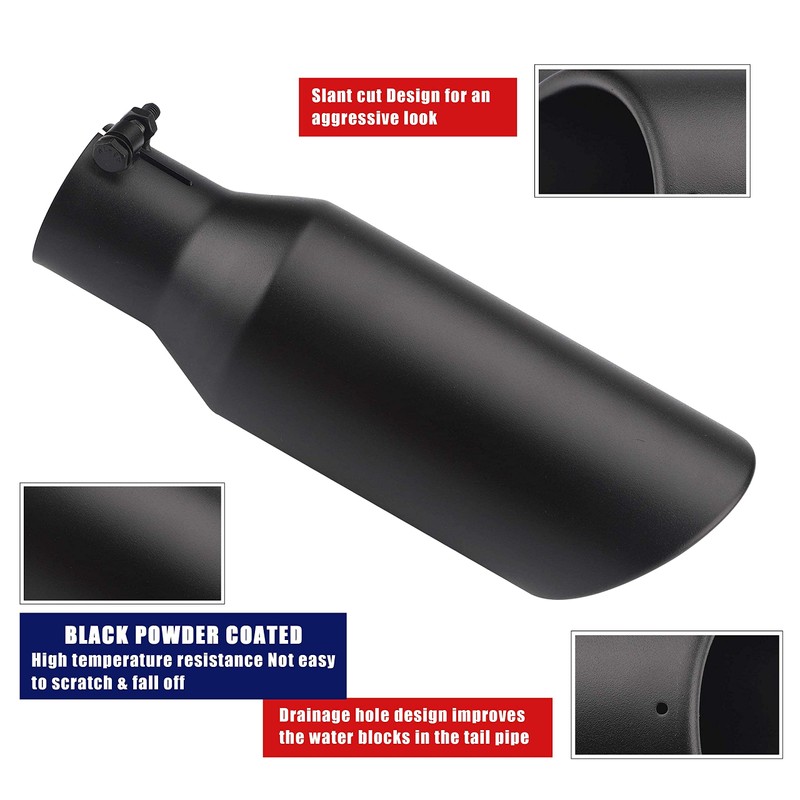 2.5 Inch Black Exhaust Tip, Universal 2 1/2" Inside Diameter