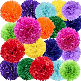 Colorful Tissue Paper Flowers Decorations for Birthday Mexican Party Party Decor Ceiling Wall Hanging Tissue Pom Poms 20pcs