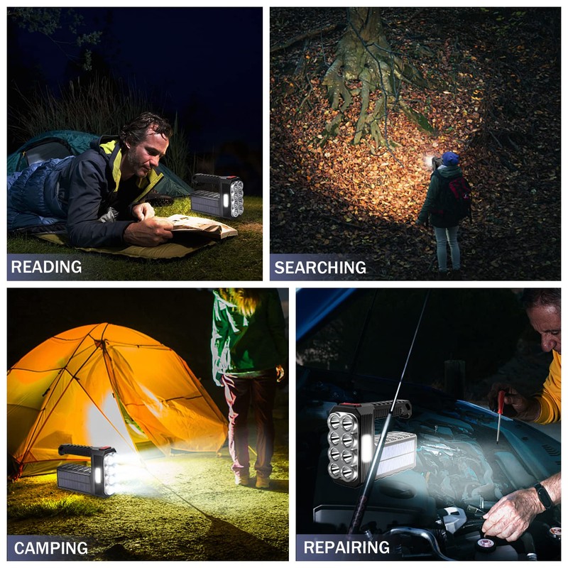 8 LED Solar Flashlight with COB Sidelight, 1000 Lumens Solar