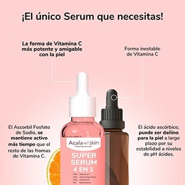 Super Serum 4 en 1 - Vitamina C + Ácido Hialurónico + Vitamina E + Niacinamida | - Para Todo Tipo de Piel - Suero Facial Antiarrugas y Manchas Para Iluminar y Reafirmar La Piel