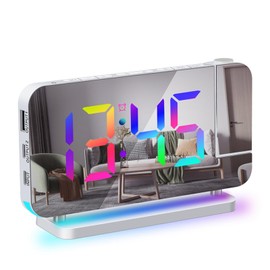 Sonew Projection Alarm Clock, 7 RGB LED Digital Clocks with 6 Levels Brightness Dimmer and Snooze Function, 12/24 Hours, 11 Colours, 180 Degree Projection on Ceiling Wall (White)