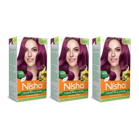 Nisha Cream Hair Color Rich Bright Long Lasting Hair Colouring For Ultra Soft Deep Shine 100% Grey Coverage Conditioning With Natural Herbs Wine Burgundy (Pack of 3)