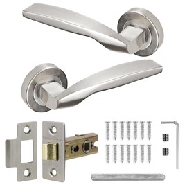 Decoranddecor Brushed Chrome Door Handles Lever On 54mm Rose Alloy with Latch Kit