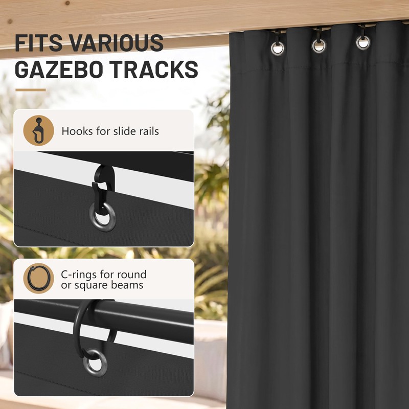 10'X12' Gazebo Curtains Outdoor Waterproof with Hanging Rings, 4-Panel Double