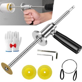 Inside Pipe Cutter for PVC & ABS Pipes, PVC Cutter Tool Set with Adjustable Depth Gauge, 7-Inch Adjustable Depth Plumbing Tool with Diamond Grit Wheel and 1/4" Hex Shank