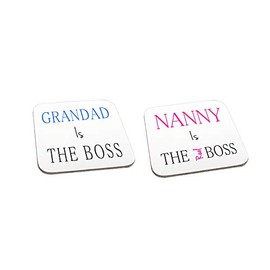 Grandad Is The Boss Nanny Is The Real Boss Wooden Twin Gift Coaster Set Christmas Anniversary Present
