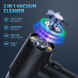 Electric Air Duster & Vacuum Cleaner 2-in-1, 110000RPM Keyboard Cleaner for PC, No Canned Air - Compressed Air Duster, Blower, Turbo Fan, Battery Powered, Refillable, PC Cleaning Kit