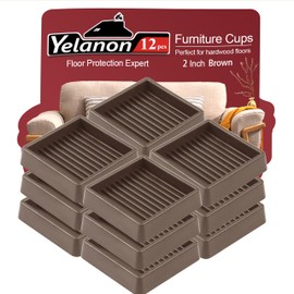 Yelanon Non Slip Furniture Pads,12 Pcs 2" Furniture Coasters - Anti-Skid Grippers,Rubber Furniture Pads Non Slip,Anti-Slide Floor Protectors - Couch stoppers to Prevent Sliding(Brown)
