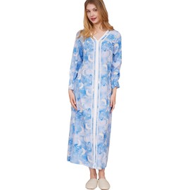 Flwydran Women's Silk Satin Nightdress, Zero Skin Feel Nightdress, Long Length House Dress, Loungewear, Blue sky, XXL