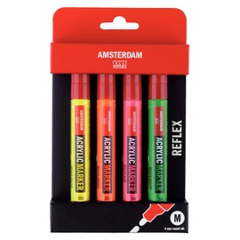 Amsterdam Acrylmarker-Set | Reflex Set mit 4 Neonfarben | vielseitig einsetzbare, permanente Malstifte mit mittlerer Rundspitze