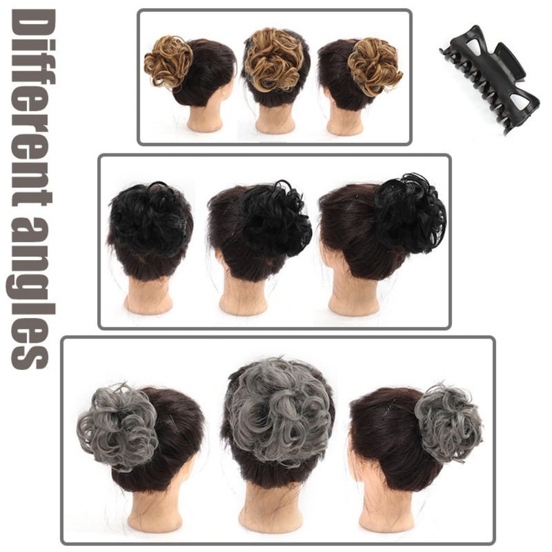 Claw Clip Messy Bun Wavy Chignon Ponytail(Blonde and Beige)