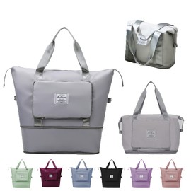 Pin Forest Large Capacity Travel Bag, Expandable Foldable Travel Duffel Bag, Dry and Wet Separation Portable Travel Duffel Bag, Overnight Bag for Women and Man (Grey)