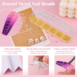 Metal Nail Beads (Silver+Gold), 3D Flowers With Rhinestones, Glue Gel for Art, Flatback Pearls (White), Blossom Pearl Charms, Round Caviar Beads, Accessories for Manicure Decor