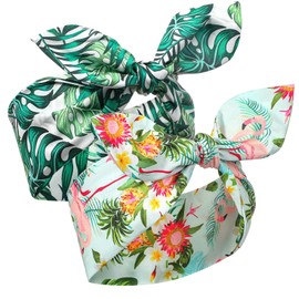 Ceenna 2 Pieces Wire Headbands for Women Rabbit Ears Twist Bow Wire Headband Boho Tropical Print Head Tie Hawaiian Gifts Knot Soft Stretchy Hawaiian Accessories for Women Girls Hair Beach