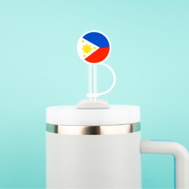 12PCS Filipino Straws Cover Cap Silicone for Tumbler Cup Birthday Party Supplies Favors Decorations, 10mm Drinking Straws Topper Hat for Reusable Straws Philippines Tips Lids