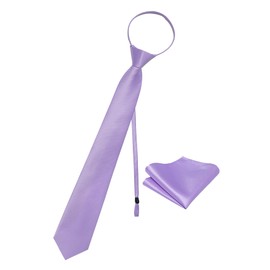 YourTies 3.15'' Zipper Ties Purple Pretied Tie and Pocket Square Set Adjustable Lavender Mens Necktie for Business Formal Wedding