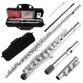 New Flute Closed Hole C key wooden body Flutes Gloves Cleaning Rod Case closed hole Nickel Silver Keys - style: guanyue-059