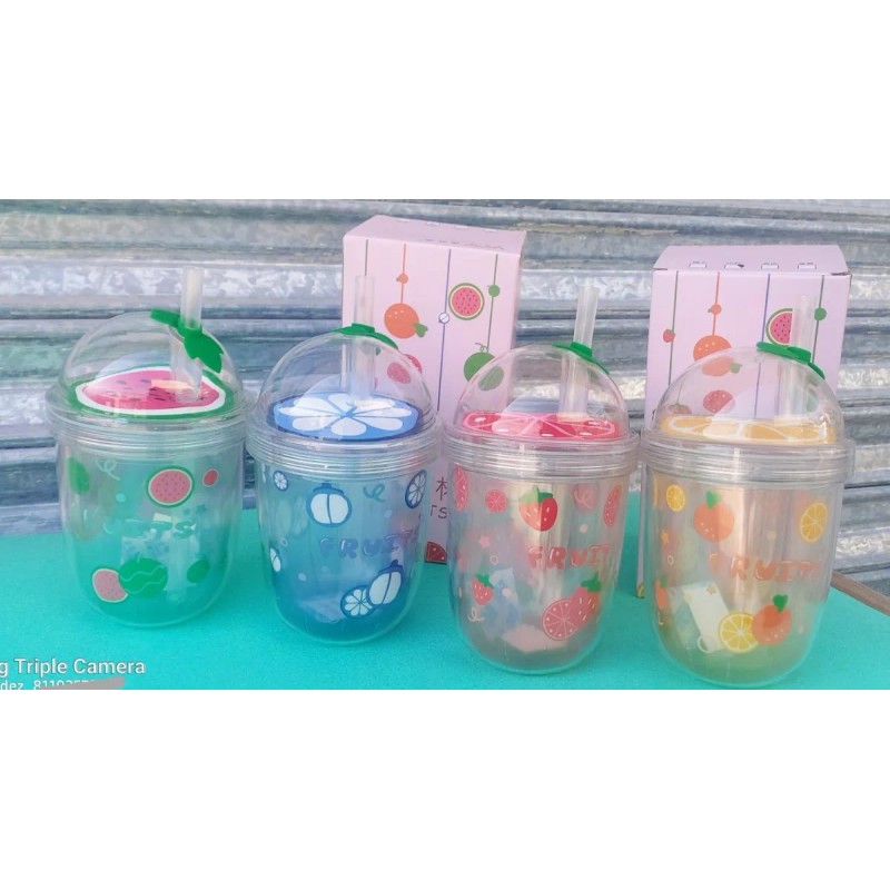 KH Vaso Popote Hermético Acrílico Frutas Naranja Niños Regalos