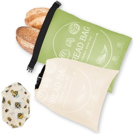 2 Pack Reusable Bread Bags for Homemade Bread with Beeswax Wraps for Food, Sourdough Bread Baking Supplies, Sourdough Bread Bags & Beeswax Wrap for Bread Storage, Khai& Green