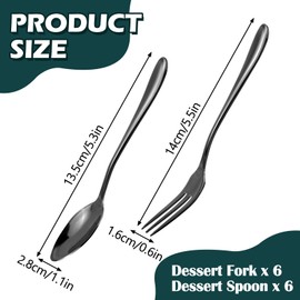 RETON 12 Pcs Dessert Forks and Spoons Silverware Set, Stainless Steel Black Mini Forks and Spoons, Small Appetizer Cocktail Fruit Forks, Mini Coffee Spoons Teaspoon for Kitchen (6 Forks+6 Spoons)
