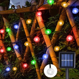 Glaxcidy Solar String Lights, 39.3 Ft 100 LEDs Christmas Ball Fairy Lights with 8 Modes, Waterproof Gardens Outdoor String Lights, Hairball Hanging Lights for Terraces, Tree Decorations