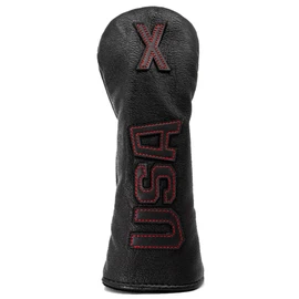Black USA Golf Hybrid Head Cover, Interchangeable Golf Rescue Hybrid Headcover, Synthetic Leather Golf Club Cover for Men Golfer fits for All Brand (Black-red(for Ut))