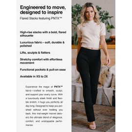 Conceited Womens Dress Pants with Tummy Control - Wear to Work - Stretch High Waisted Slacks with Pockets - Midnight Black - X-Large - Flared Leg