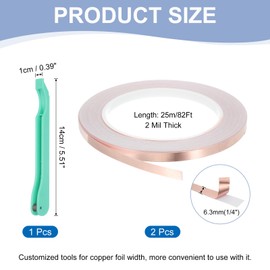 PATIKIL Copper Foil Tape, 2 Roll 1/4" x 82Ft Stained Glass Foil Hand Foiler Solder Supplies with Lead Foil Tools Kit for DIY Craft Stained Glass Soldering Electrical Repairs, Green