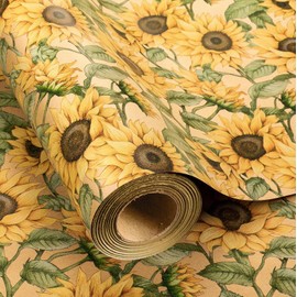 MAYPLUSS Kraft Sunflowers Gift Wrapping Paper - Vintage Elegant Sunflowers Floral Gift Wrap Paper for Women Birthday, Christmas, Baby Shower, Mothers Day, Thanksgiving, Holiday - 17 Inches X 33 Feet