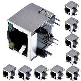 Ganasome 10 Pcs Shielded RJ45 8P8C 90 Degree Angle Network Modular Connector for PCB - Enhanced Connectivity with LED Indicators