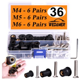 WEDAMER 18 Pairs M4 M5 M6 Neoprene Well Nuts with Stainless Steel Screw M5 Rubber Well Nuts Kayak Brass Copper Bolts Well Nut Kit for Kayak Motorcycle Boat Marine Windscreen Accessories (M4 M5 M6)