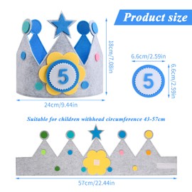 Birthday Crown Hat, Adjustable Felt Birthday Crown, Reusable Birthday Party Headband with 0-9 Number Signs for Girls Boys