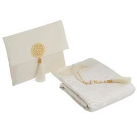 Prien Muslim Prayer Mat with Prayer Beads for Women Men, Gifts Bayram, Ramadan, Carpet Prayer Islam, Prayer Mat Set, Islamic Prayer Mat, Seccade Namaz, Muslim Mat (Cream)