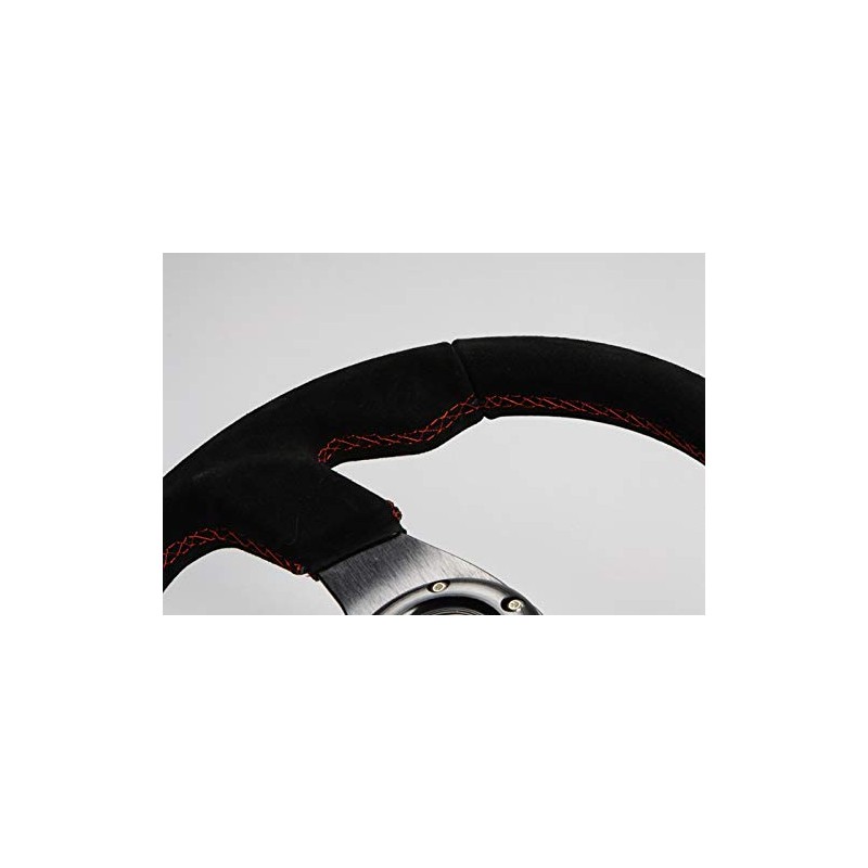 Steering 35Φ M Genuine Leather Backskin Red Cross Stitch (M35F)