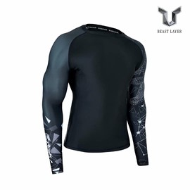 HUGE SPORTS Wildling Series Mens Rash Vest Sun Protection Quick Dry Tatami Rash Guard for Surfing BJJ Jiu Jitsu Beast Layer(Lined Alligator,3XL)