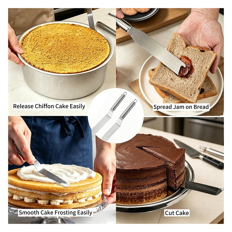 Stainless Steel Curved Icing Spatulas Set 2pc for Home Bakers
