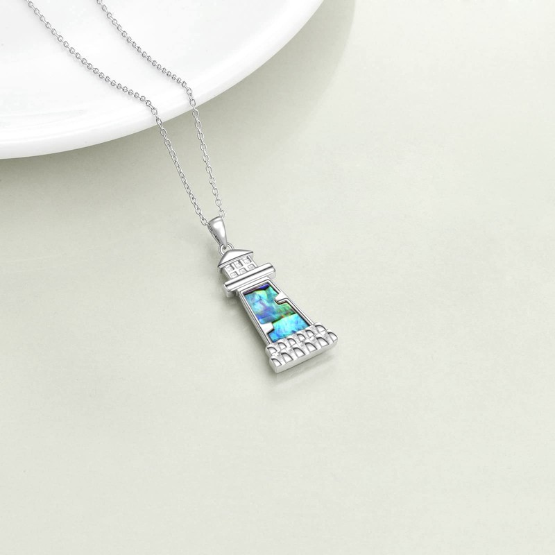 YAFEINI Women's Lighthouse Necklace 925 Sterling Silver Abalone Shell Jewellery