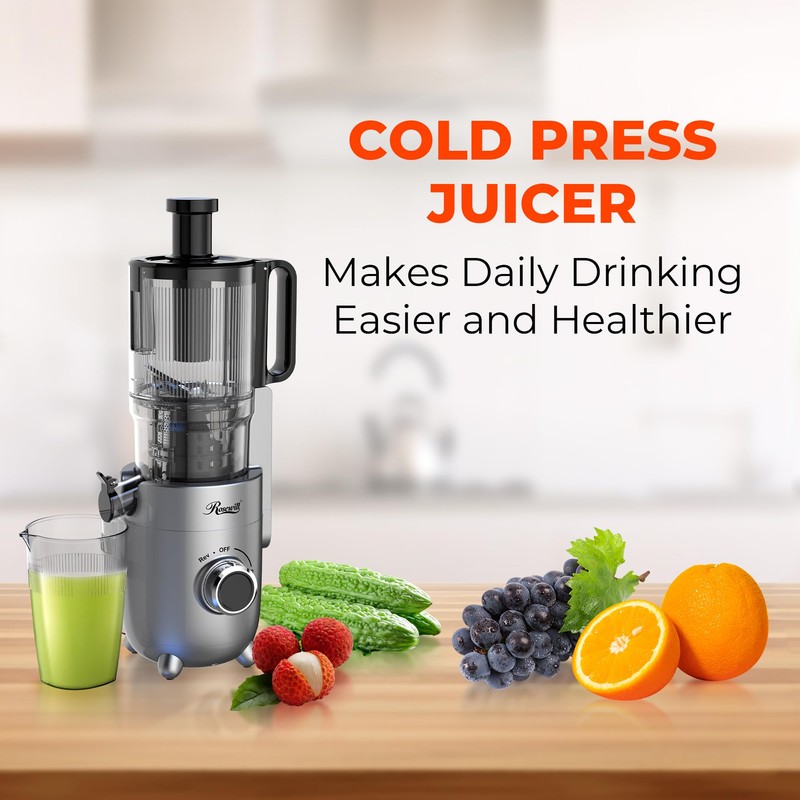 Rosewill Cold Press Juicer, 4.72" Wide Feed Chute Juice Extractor