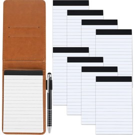 Marte Vanci Small Notepad with Ball Pen, PU Leather Pocket Notebook with Pen Holder, Hardcover Memo Notepads and Refillable Pages for Business Work (Brown, 8 Refill Paper)