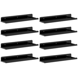 Lifewit Floating Shelves for Wall, 8 Pack Black Acrylic Shelf 15" Room Decor for Bookcase/Vinyl Record Display/Photo/Picture in Bedroom, Living Room, Bathroom, Kitchen Storage and Organization