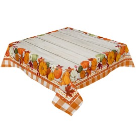 Square/Round Tablecloth 54x54inch,Thanksgiving Fall Pumpkins, Vinyl Table Covers Waterproof Oilcloth Table Cloth Linens, Tablecloths for Outdoor Dining Wedding Party Camping,Buffalo Checked Wood